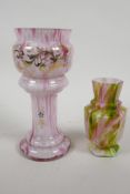 An 1890s Franz Welz Bohemian art glass jardiniere vase, with variegated pink and white splatter