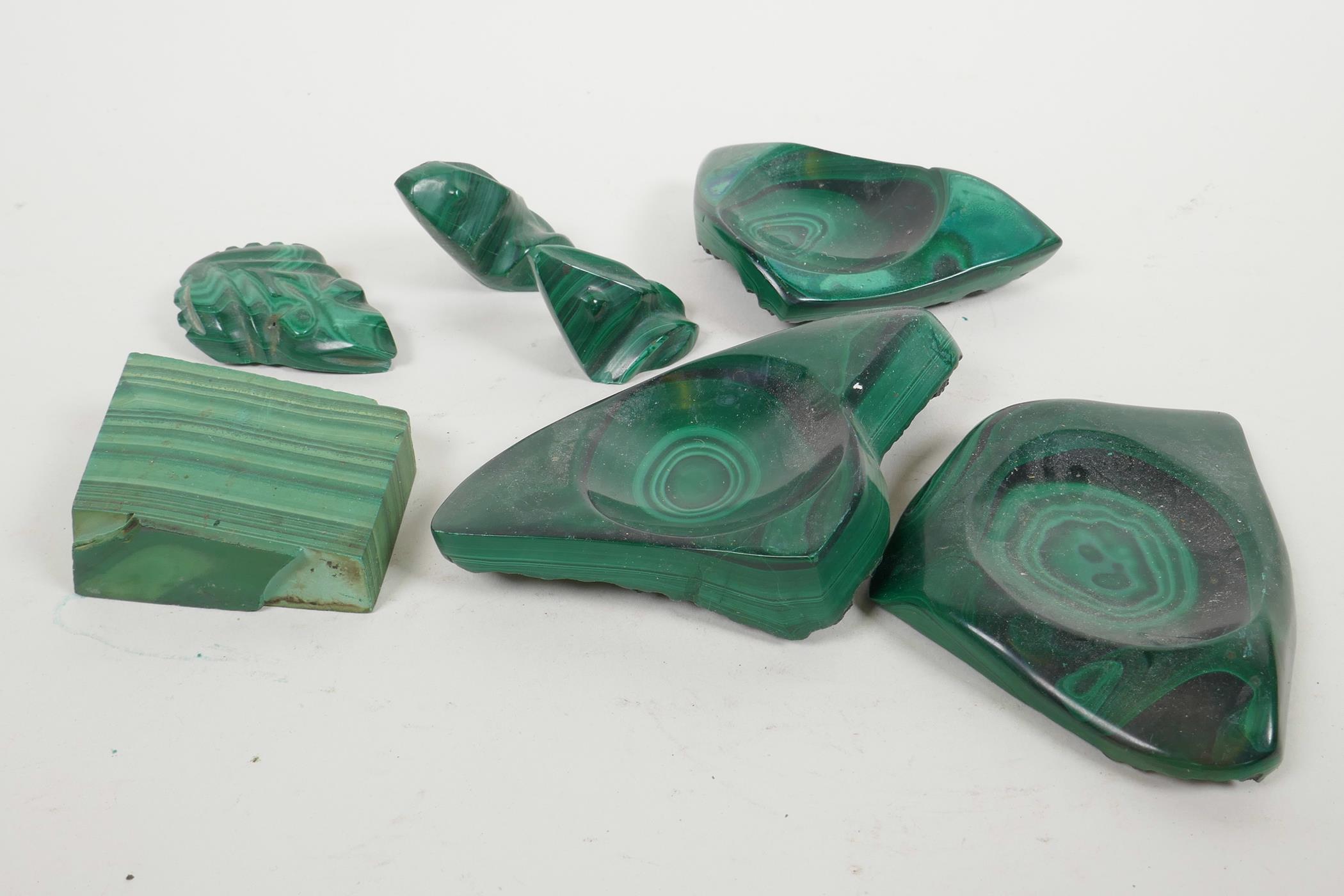 A quantity of carved malachite including three frogs etc, largest 4½" long