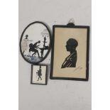 A silhouette of a 1920s lady, signed Scotford and dated 1926, 3½" x 5½" together with an oval