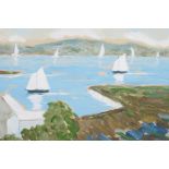 Sailing boats in a coastal inlet, inscribed on frame plaque 'James Kay', oil on whatman board,
