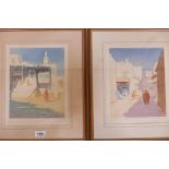 A.L. Simpson, a cafe in Carthage, a limited edition aquatint, 38/100, signed, and the pair, the Blue