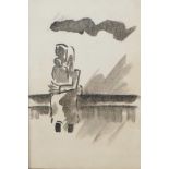 Attributed to Josef Herman, study of a seated mother and child, ink and wash, 9½" x 6½"