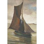 C. Lacroix, study of a sailing vessel on calm waters, 21" x 16"