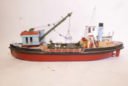 A scratch built wood model of a dredger, Little Dipper, Barmouths, length 39" x beam 11"
