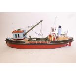 A scratch built wood model of a dredger, Little Dipper, Barmouths, length 39" x beam 11"