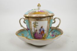 A C19th Helena Wolfsohn Dresden double handled porcelain chocolate cup, cover and saucer with the