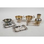 A collection of Swedish silver including two cups marked N.K. (Stockholm 1919), two pin trays marked