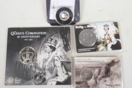 The Royal Mint Queen's Coronation 60th Anniversary £5 coin, a 2019 solid silver £1 coin