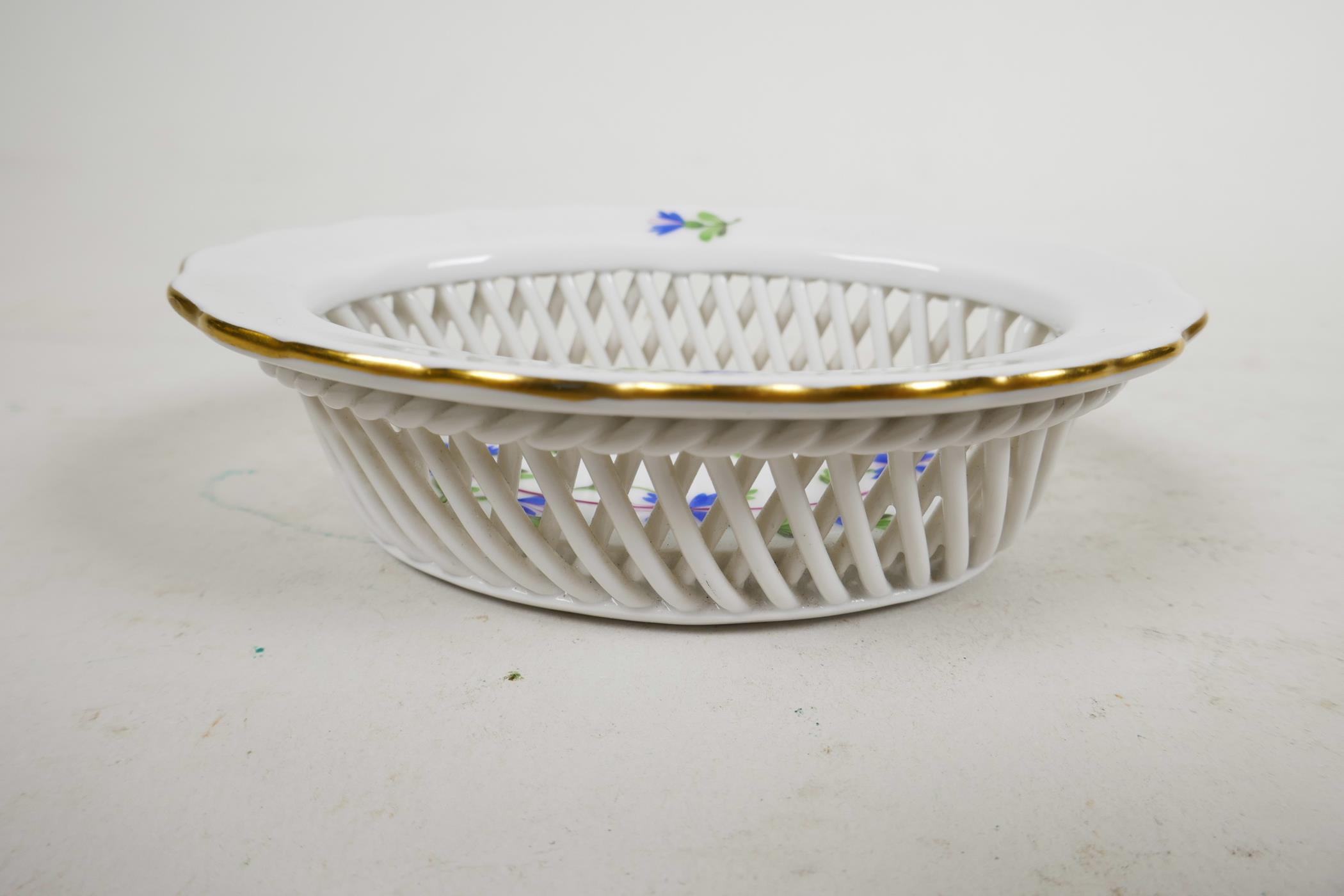 A pair of Herend basket dishes in the cornflower Blue Garland pattern, stamped and impressed to base - Image 4 of 7