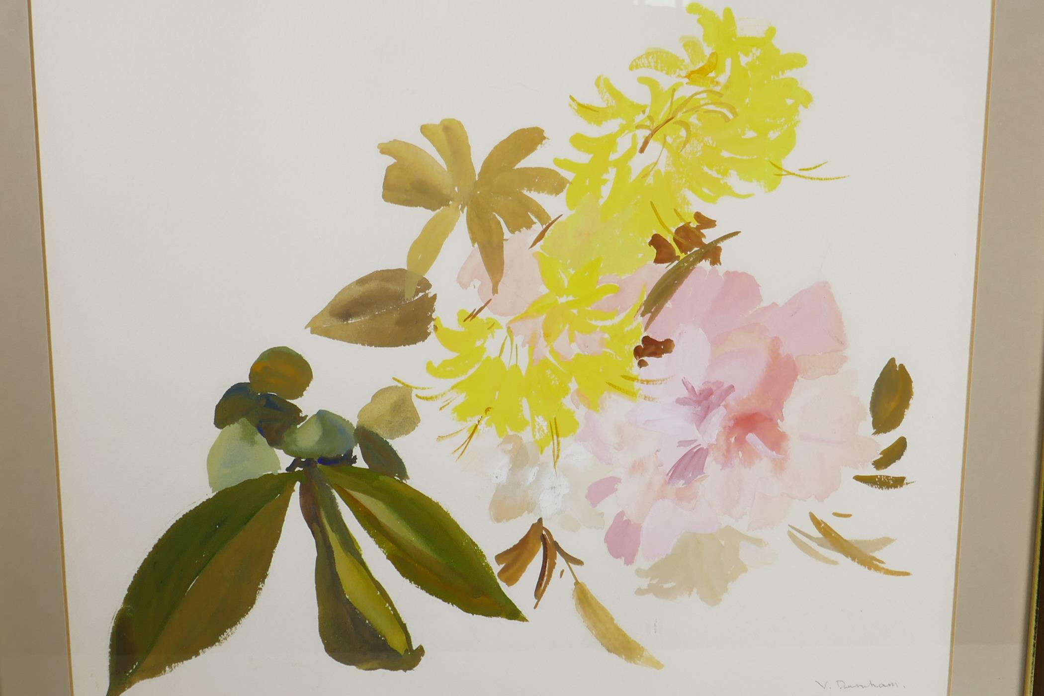 V. Denham, still life of flowers painted in the Chinese manner, signed, 16" x 13", titled verso ' - Image 2 of 5
