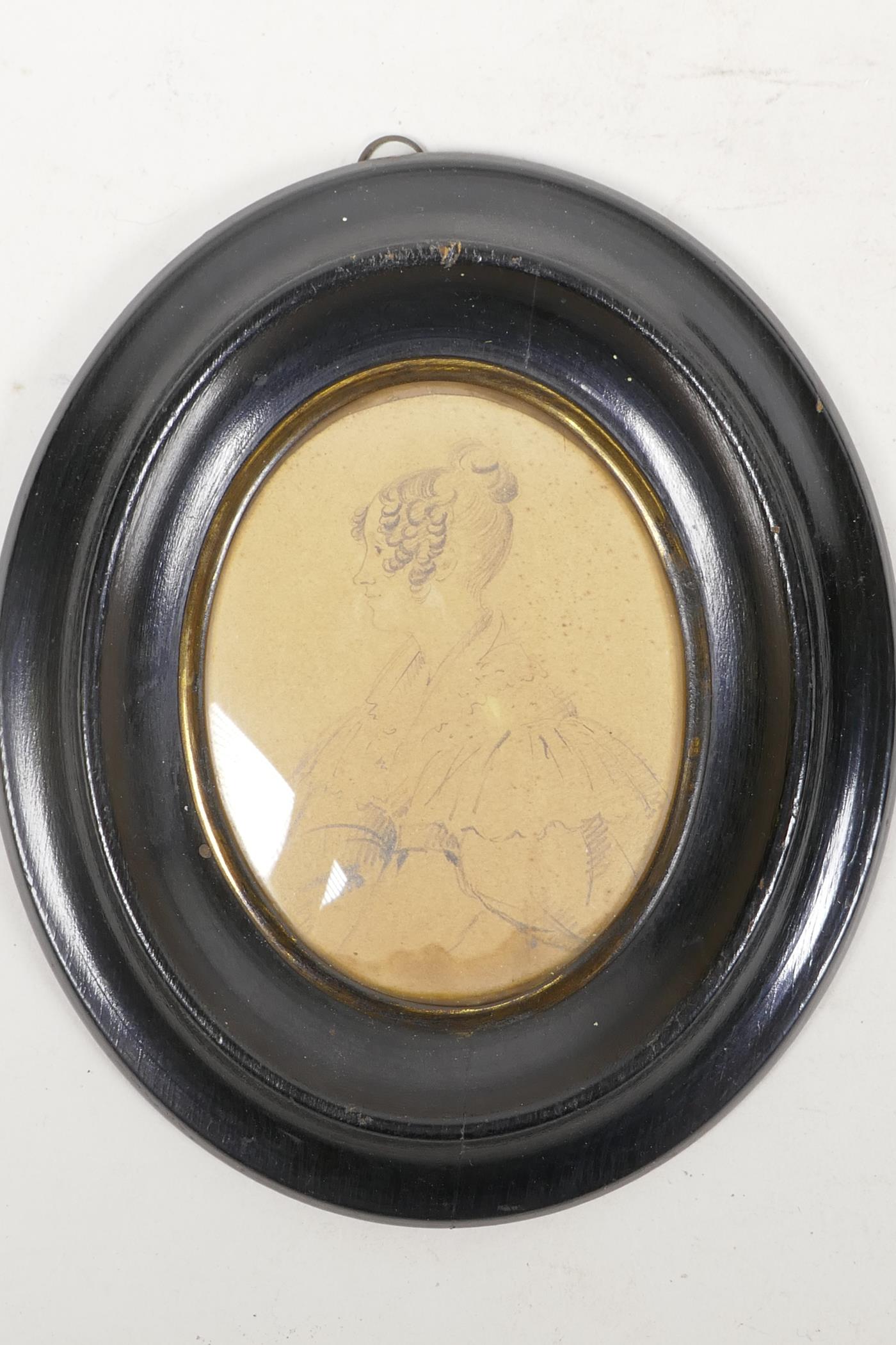 An early C19th pencil portrait of a gentleman, inscribed indistinctly 1811(?) in an ebonised - Image 4 of 7