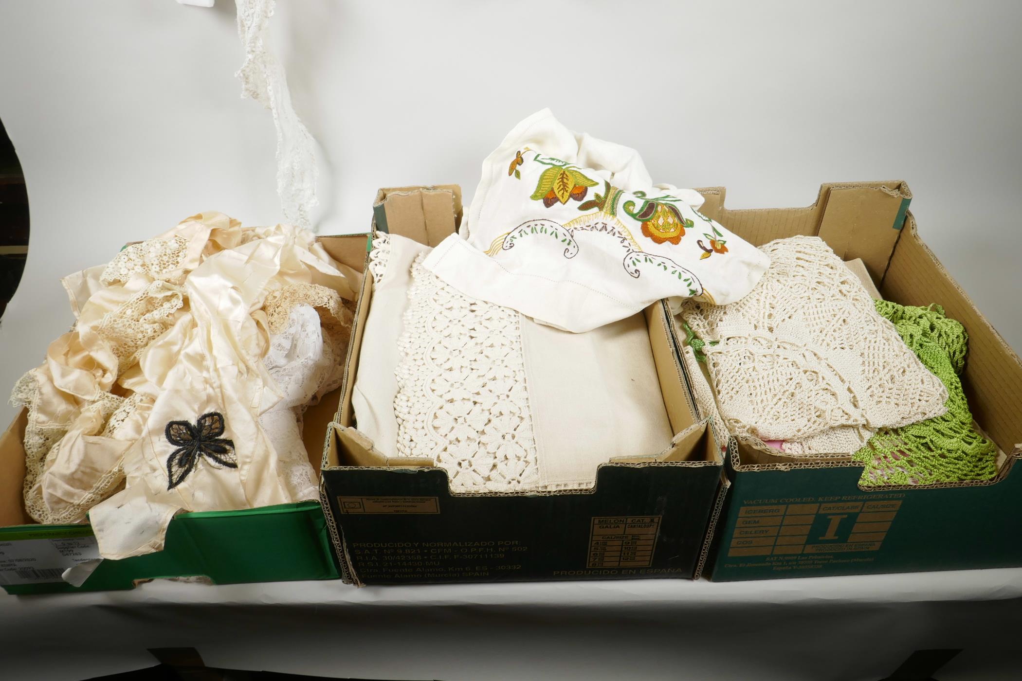 A quantity of lace, linen and embroidery (3 boxes)
