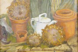 Daphne B. Ashwood, Summer's end, still life of flowers, oil on canvas, 15" x 15"