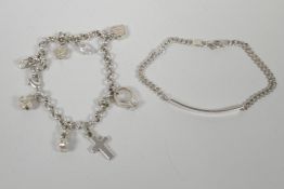 A 925 silver bracelet and a child's charm bracelet, largest 7" long