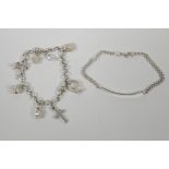 A 925 silver bracelet and a child's charm bracelet, largest 7" long