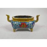 A Chinese cloisonne style enamelled bronze censer, impressed mark to base, 7" x 3½"