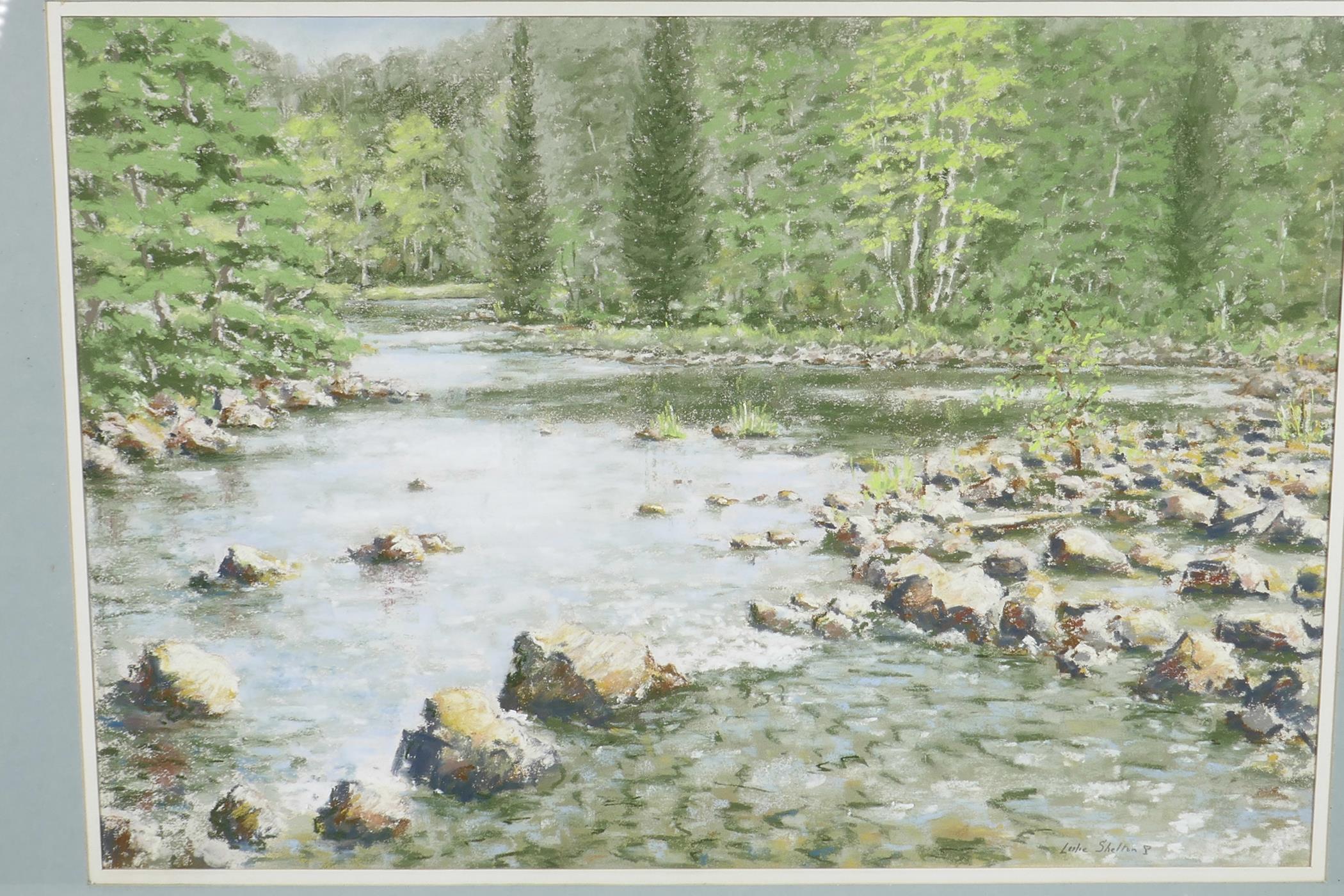 Leslie Shelton, a forest stream, signed, watercolour, 21" x 14" - Image 2 of 3