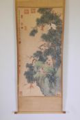 A Chinese watercolour scroll decorated with monkeys in a tree, 53½" x 26½"