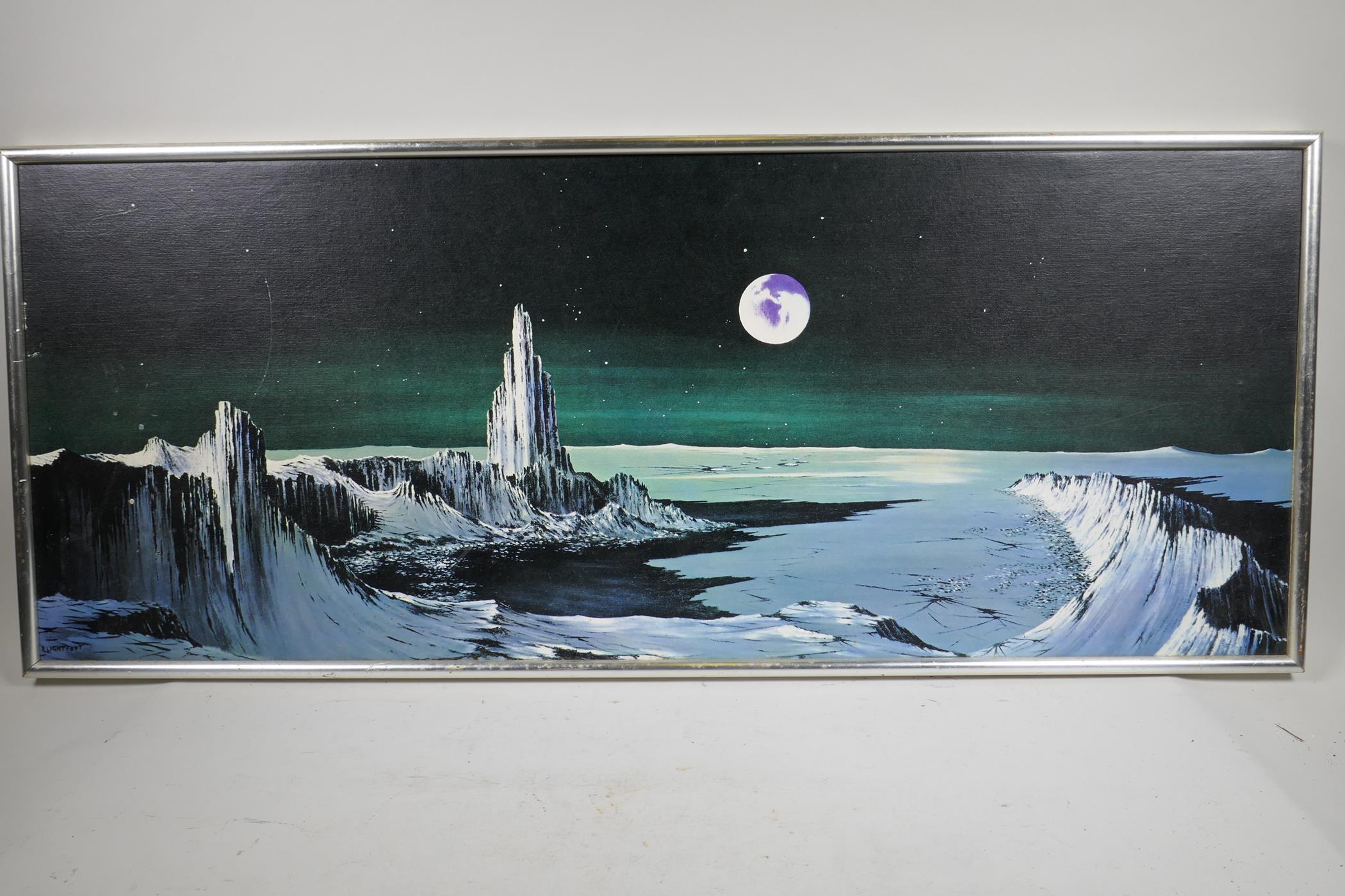 P. Lightfoot, the New World, sci-fi print on board, 40" x 16"