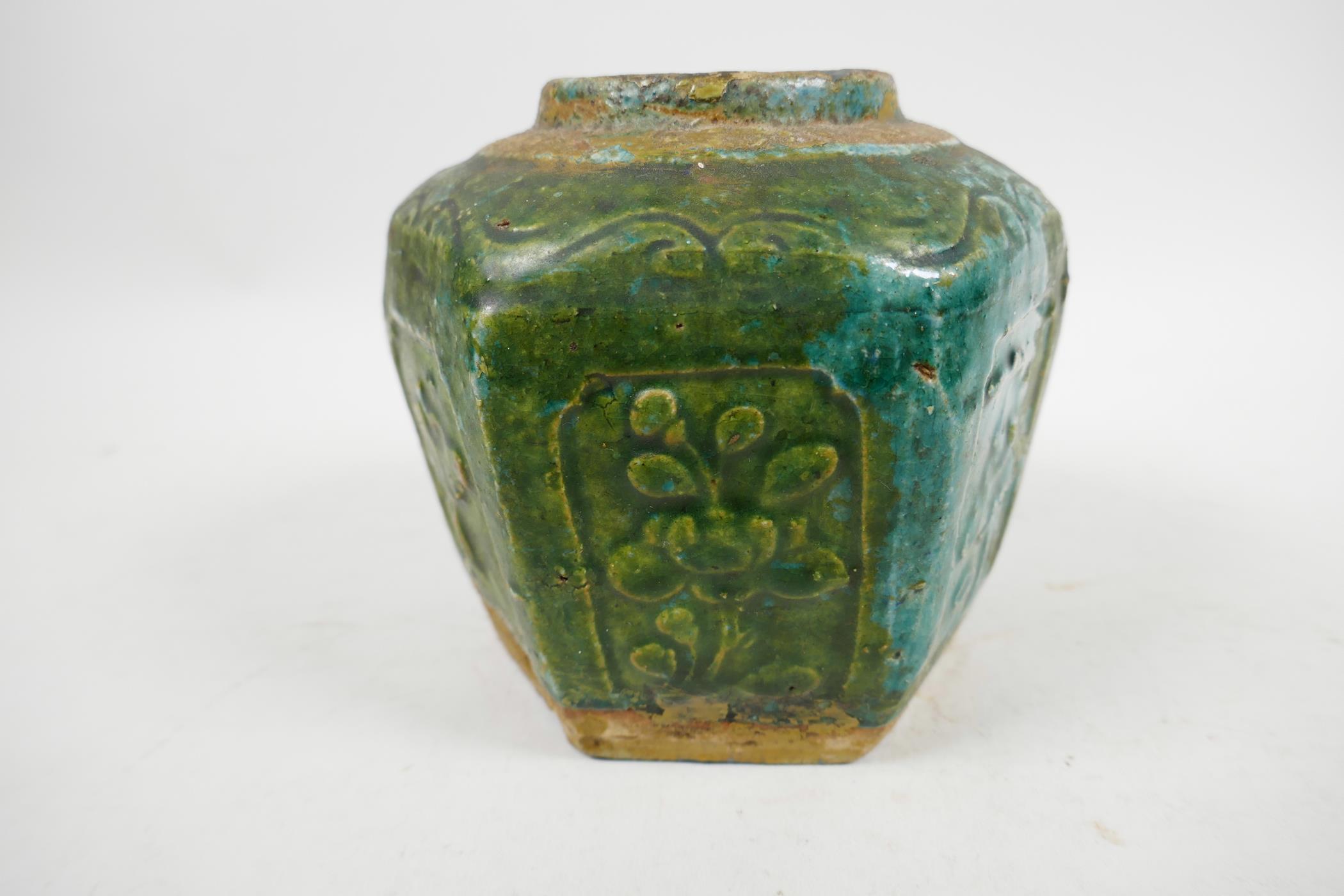 An C18th South China pottery storage jar, the surface with raised floral motifs below a mottled - Image 5 of 7