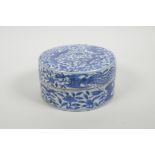 A Chinese blue and white porcelain box and cover with phoenix decoration, six character mark to