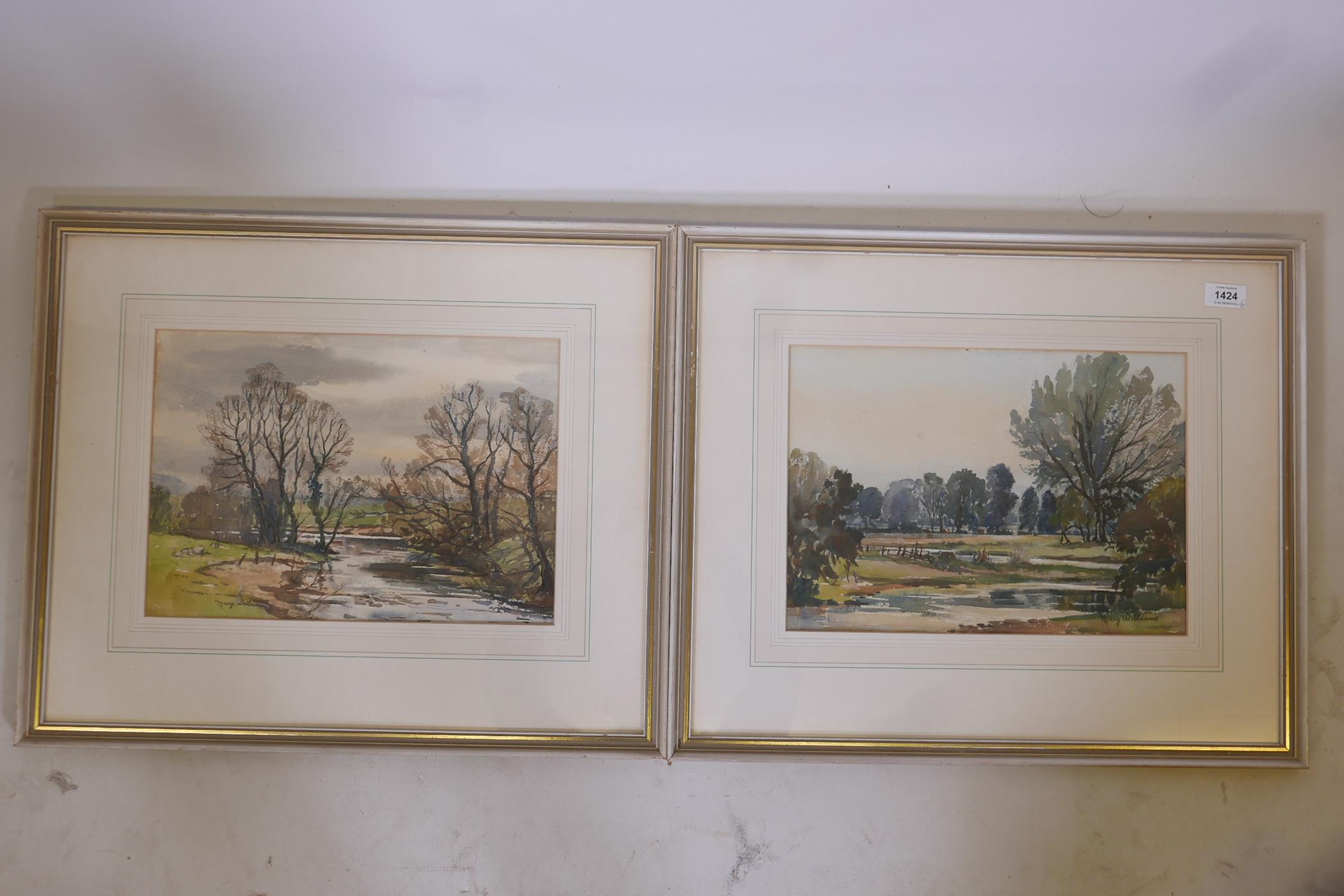 Mary Williams, a pair of landscapes with water meadows, both signed, watercolours, 14" x 10" - Image 3 of 3