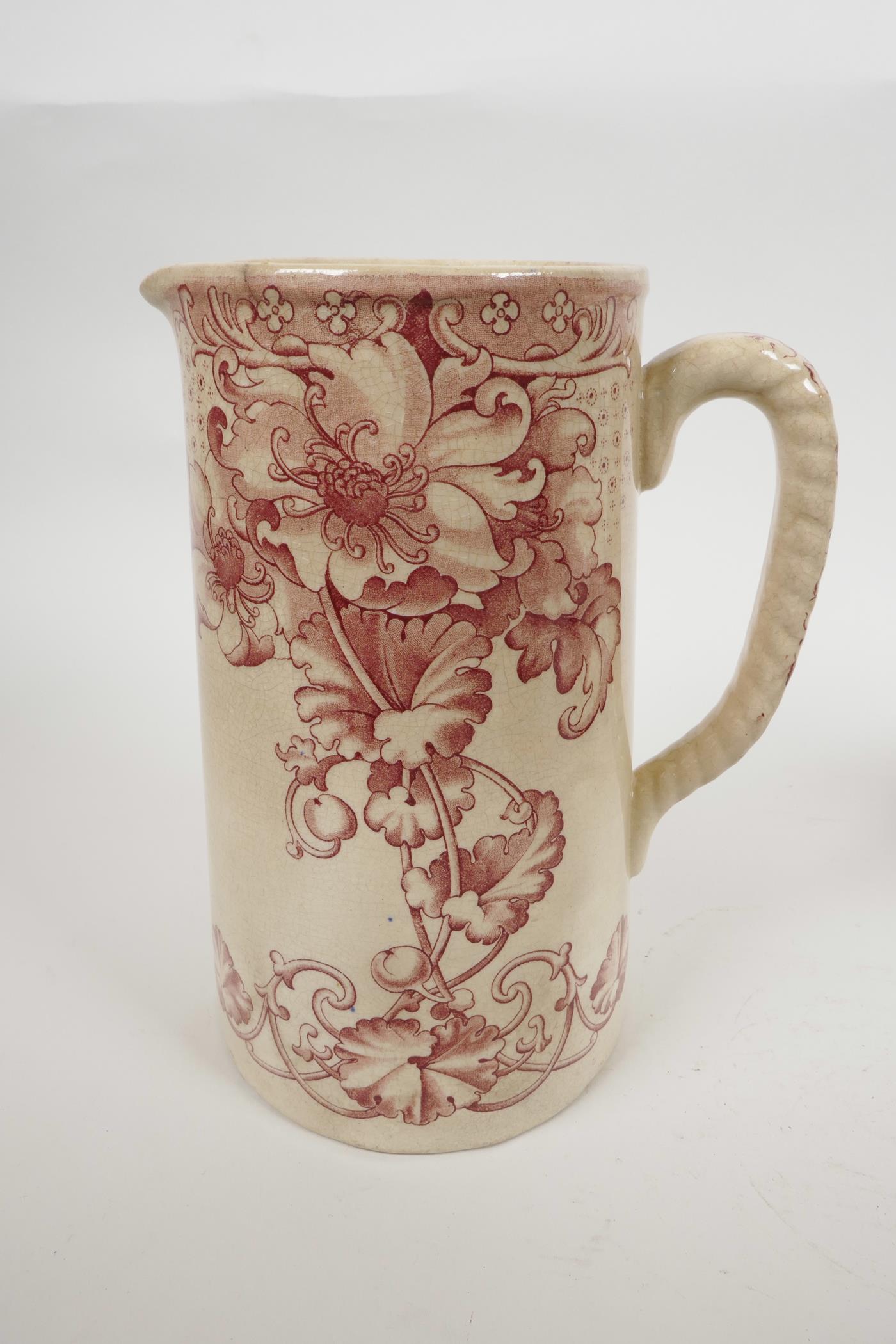 An 1830s Allerton Gaudy Welsh caterpillar handle lustre pitcher, with hand painted flowers and - Image 7 of 8