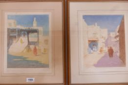 A.L. Simpson, a cafe in Carthage, a limited edition aquatint, 38/100, signed, and the pair, the Blue