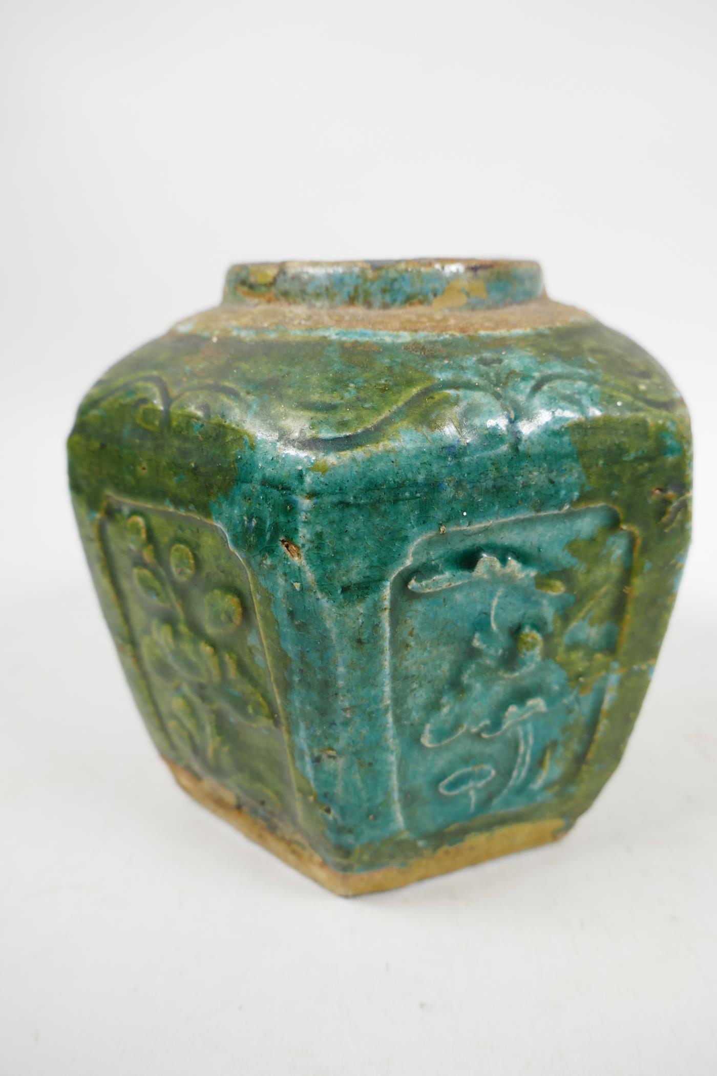 An C18th South China pottery storage jar, the surface with raised floral motifs below a mottled - Image 4 of 7