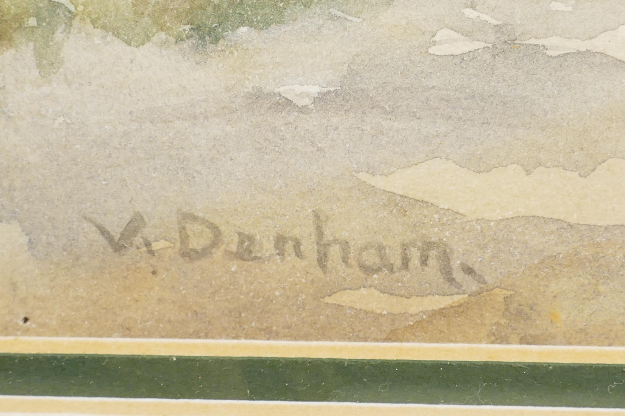 V. Denham, farmyard scene with box trailer in foreground, signed, watercolour, 15" x 10½" - Image 4 of 4