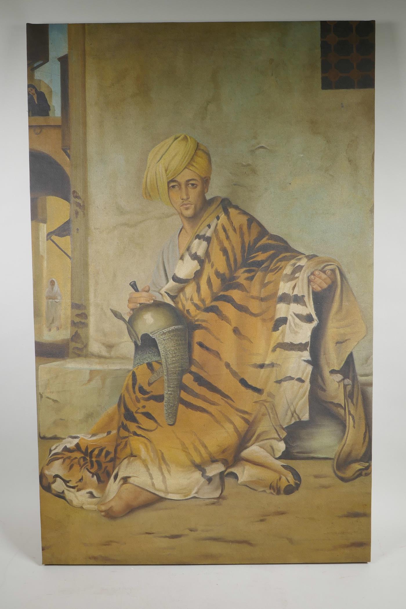 A hand finished print on canvas of an Ottoman with a tiger skin, 21½" x 34½" - Image 2 of 3