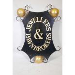 A traditional pawnbroker's hanging shop sign, 40" x 53"