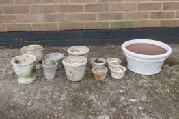 A quantity of small terracotta pots, A/F, largest 13½" diameter x 6½" high