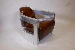 An aluminium and leather aviator chair, 29" high