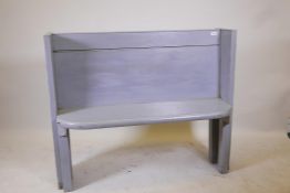 A painted oak pew, 45" long x 37½" high