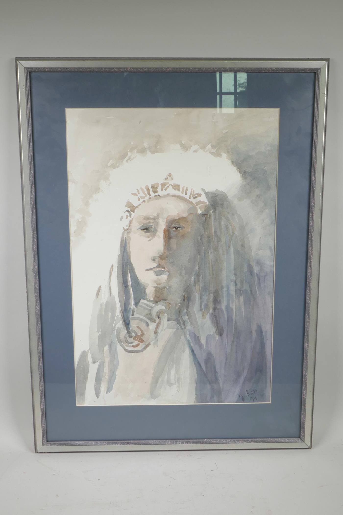 J.E. Pease, Indian Chief, (19)94, watercolour, 14" x 21" - Image 2 of 4