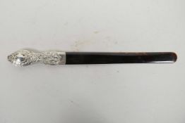 An Edwardian silver handled tortoiseshell page turner by William Harrison Walter, Birmingham c.1905,