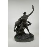 A bronze figure of a native American brave and mountain lion, signed R. Libin, 21" high