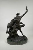 A bronze figure of a native American brave and mountain lion, signed R. Libin, 21" high