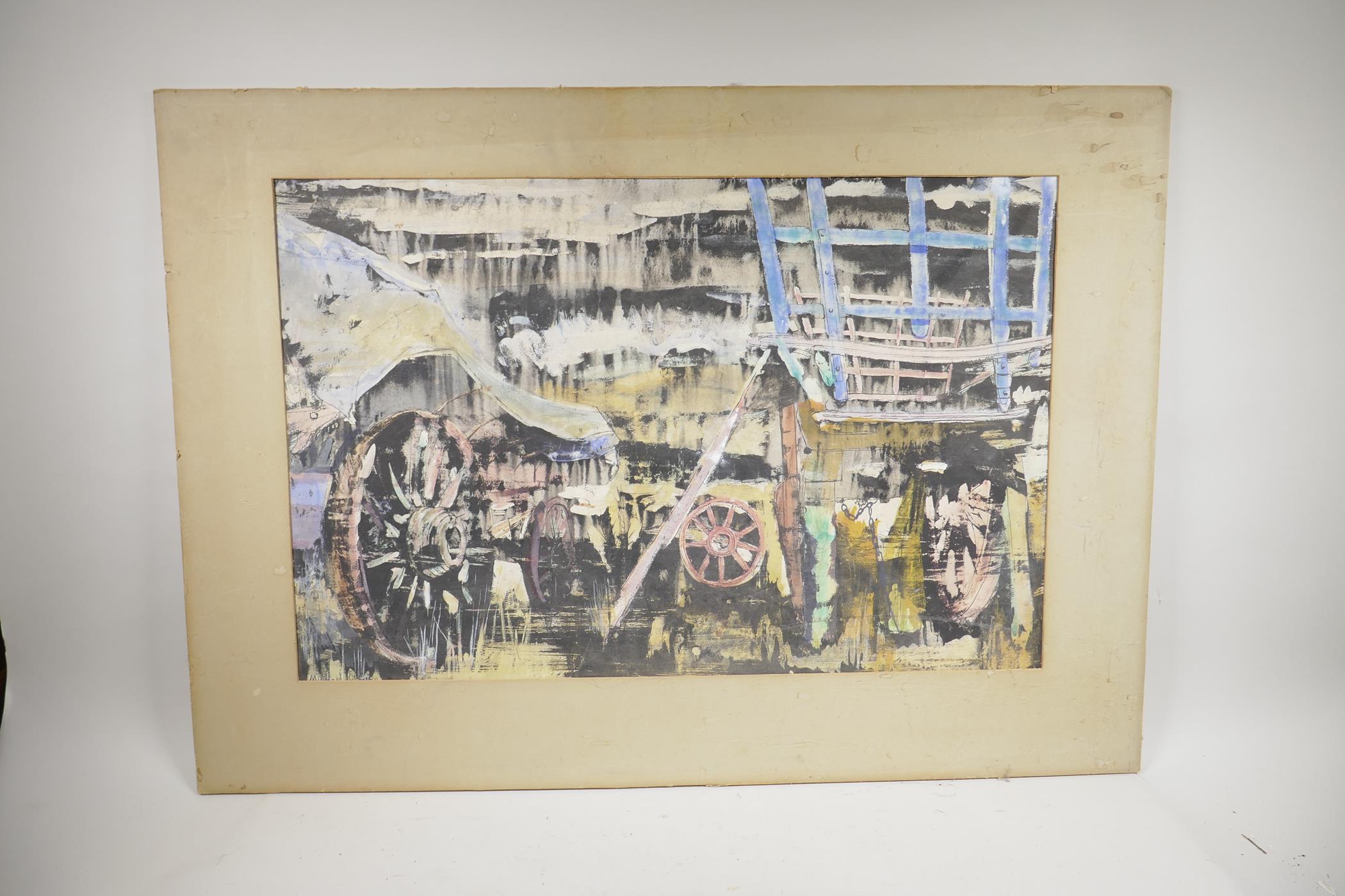 Michael Oliver O'Brien, Farmcarts of Sussex, gouache and mixed media on paper, 17½? x 27" - Image 3 of 4