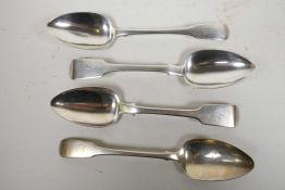 Four Regency sterling silver serving spoons, by Thomas Wallis and John Hayne, London, 1819,