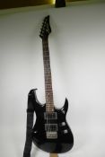 A Washburn Maverick F1-HT electric guitar with black super strat body and rosewood finger board, 40"