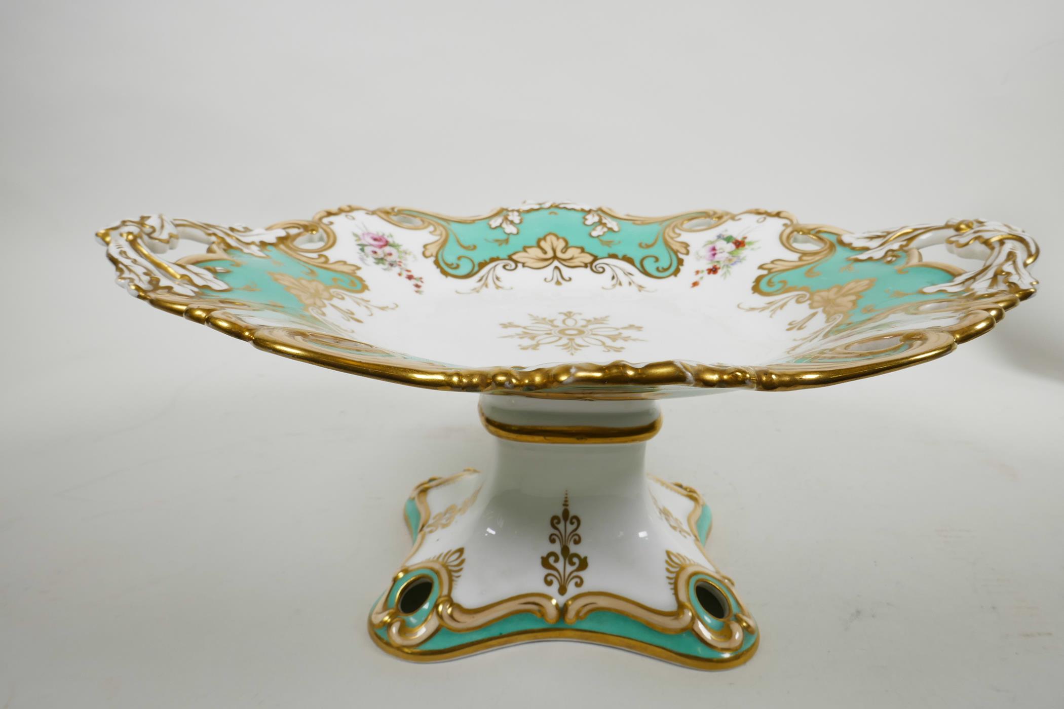 A rare 1840s Ridgway part dessert service with pedestal comport and four matching square dessert - Image 5 of 9