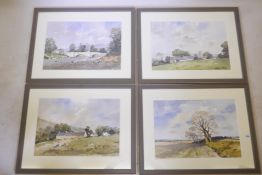 Frank Parker, set of four watercolours, rural scenes, 19" x 13", signed