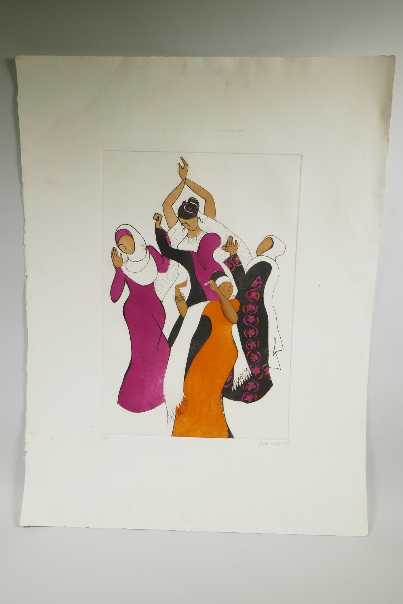 Paula Cox (Colombo, b.1960), 'Palestinian Wedding Dance', aquatint, limited edition, 6/75, numbered, - Image 6 of 9