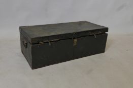A C19th tin deed box, 27" x 13" x 9" high
