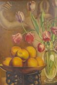 W.A. Jefferies, 1931, still life of flowers, fruit and a nude, oil on canvas, 20" x 24"