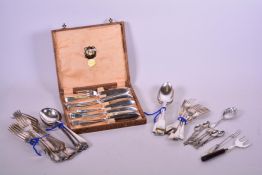 A set of boxed Sheffield silver plated fish knives and forks, and a large quantity of silver