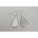 A pair of silver and mother of pearl drop earrings, 1"