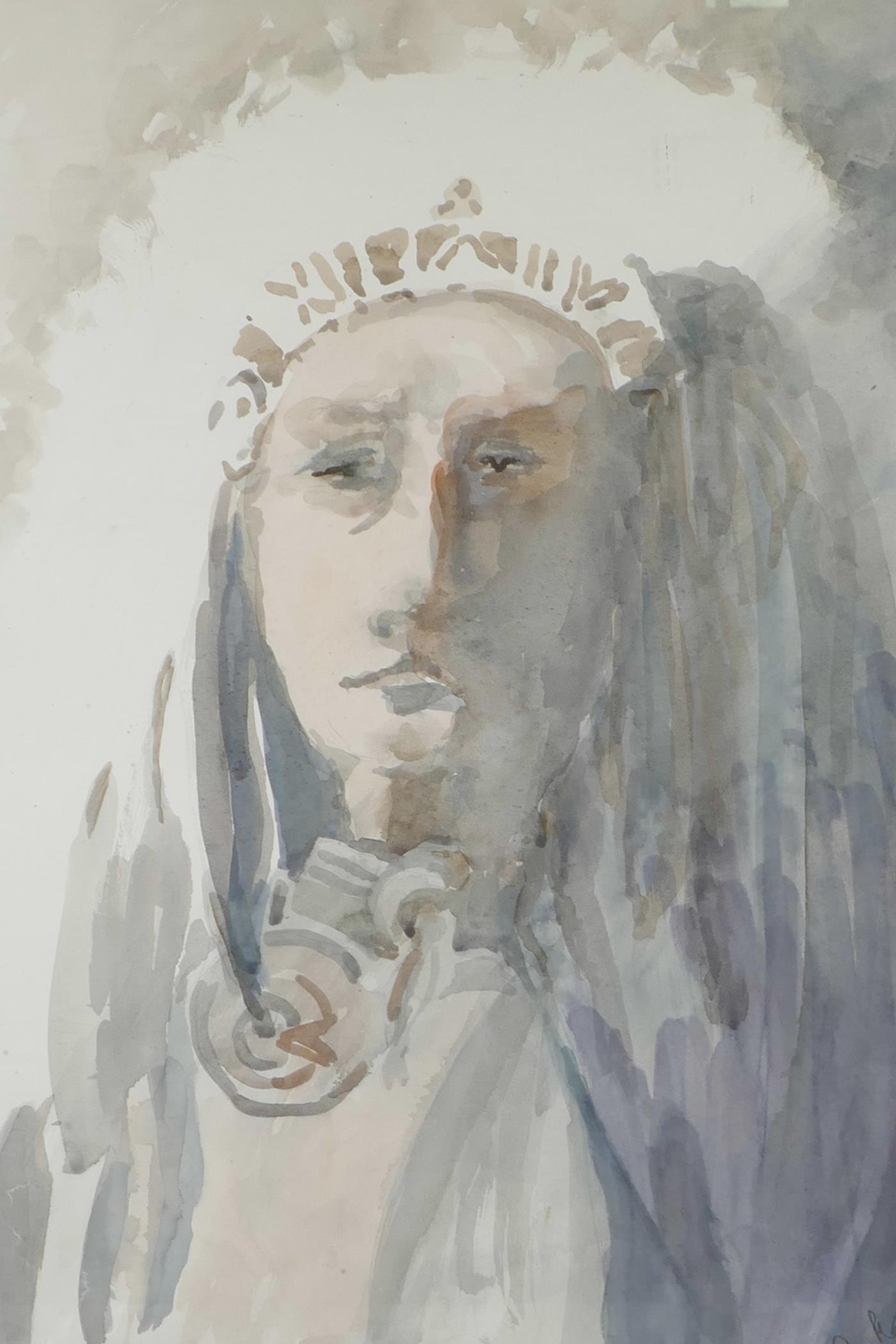 J.E. Pease, Indian Chief, (19)94, watercolour, 14" x 21"